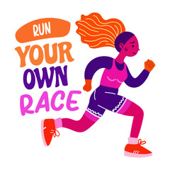 Running girl with win your own race quote, flat sticker