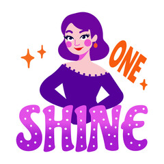 A flat style sticker of shining girl standing in a confident pose
