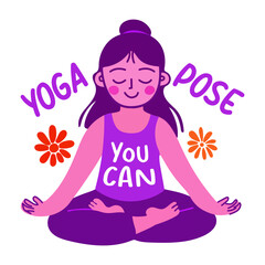 A typographic flat sticker of yoga pose practice