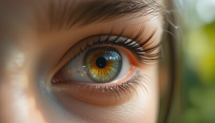 Fototapeta premium A Glimpse into the Soul: A Blue-Eyed Gaze with ethereal Skin