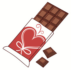 Heart-shaped valentines day decoration chocolate bar 3d rendering icon sign silhouette vector illustration isolatedon transparent background 