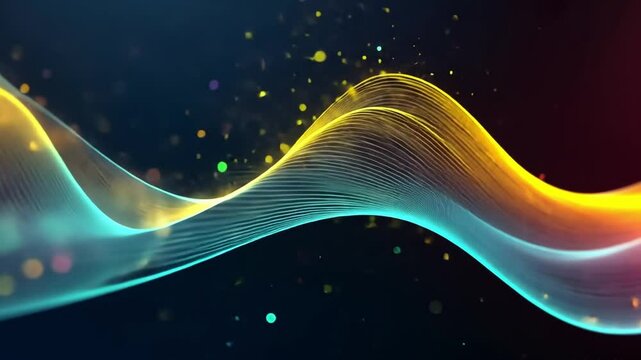 Abstract glowing waves, particles, dark background, digital art, website header