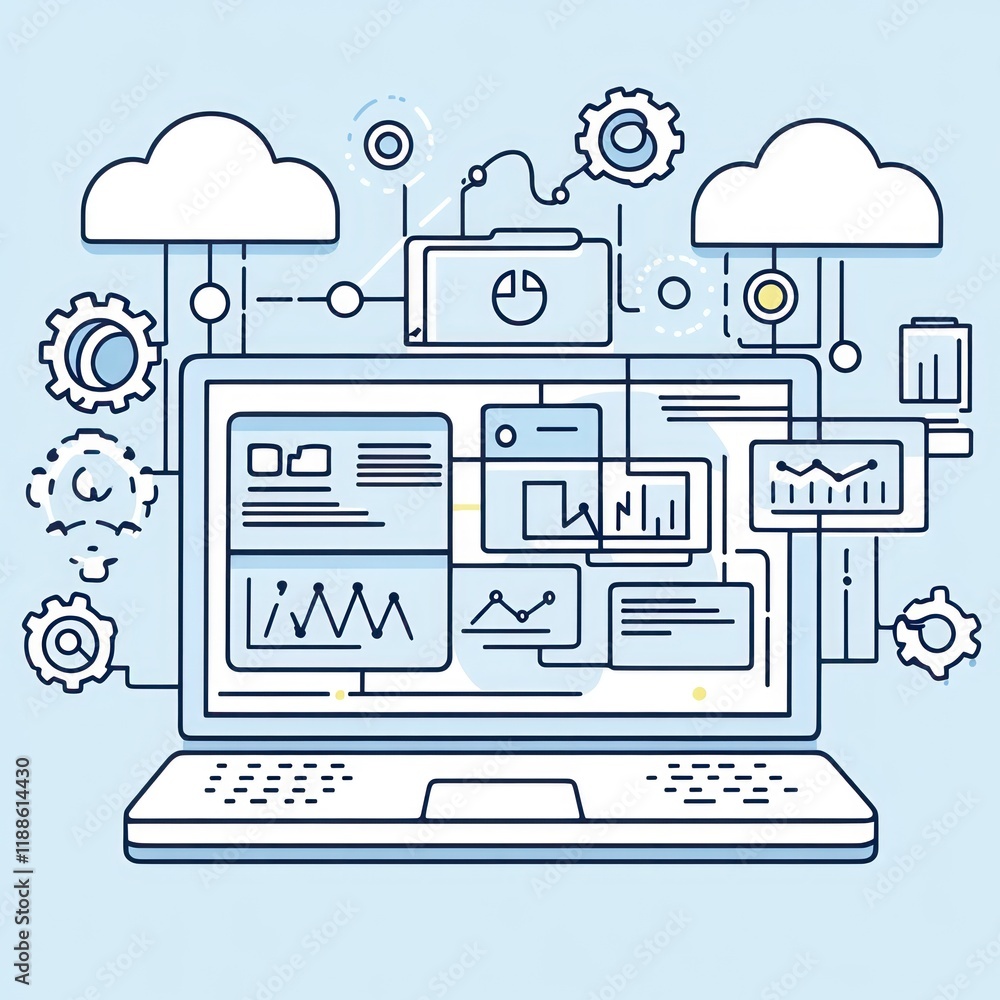Poster cloud computing data analytics laptop interface system
