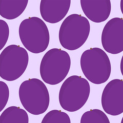 Stylized Plums Seamless pattern in trendy purple. Summer Fruit background texture idea in minimalist