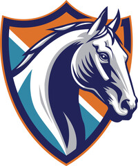 a combination of a horse mascot and a shield in vector format