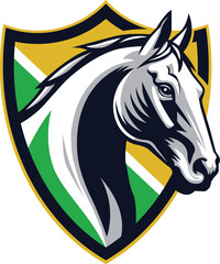a combination of a horse mascot and a shield in vector format