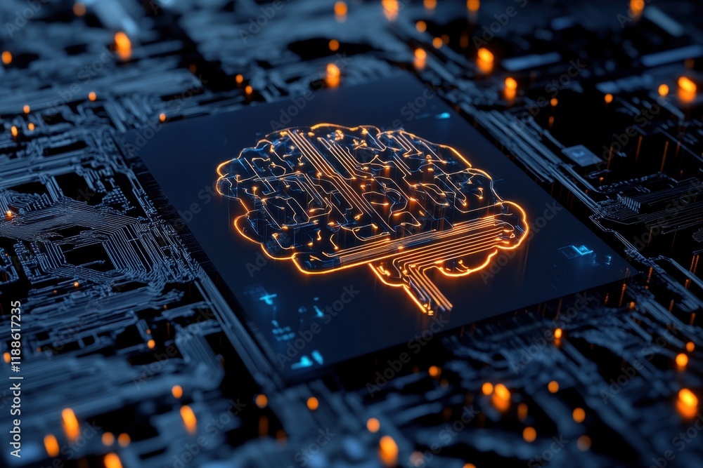Aufkleber artificial intelligence concept with glowing brain circuit on dark background