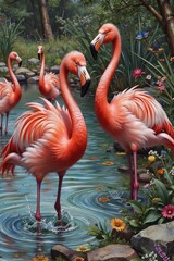 Ai gruppo di fenicotteri rosa 01
