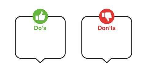 Dos and donts like thumbs up or down. Like or dislike index finger sign