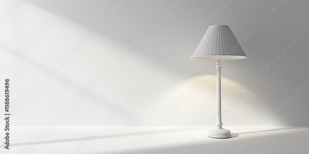 Poster isolated 3d table lamp with a bright light casting ambient light across a plain white background