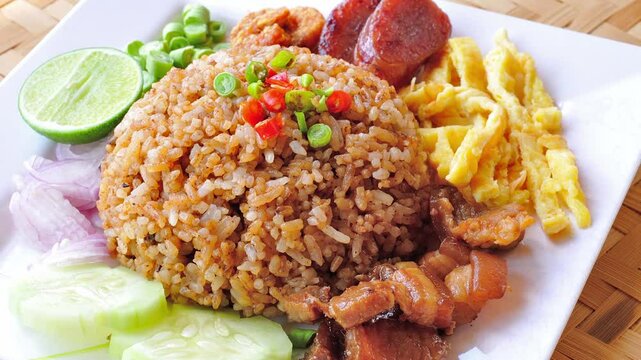 Shrimp paste fried rice on a plate