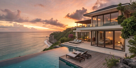 Fototapeta premium Cliffside Property Overlooking Sparkling Azure Waters