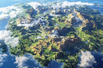 Breathtaking Aerial Landscape of Snow-Capped Mountains and Lush Valleys