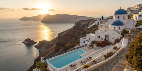 Luxury Beach Perched on the Cliffs of Santorini Island Offering Breathtaking Views
