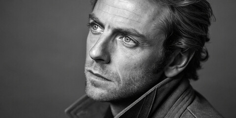 A Striking Black and White Portrait of a Man, Emphasizing Timelessness and Emotion