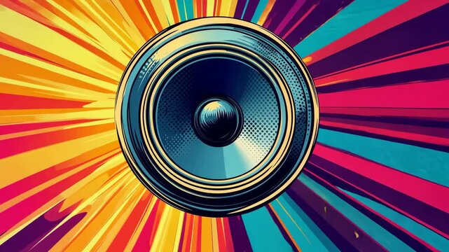Pop art bass speaker. Colorful background in pop art retro comic style. Pop art animation video. Pop art style music party background video.
