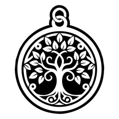 A filled style icon of a tree pendant