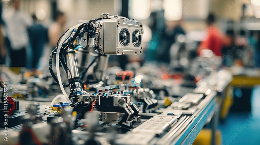 Poster advanced robotic arm in a modern factory setting