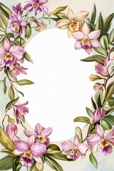 Floral orchid oval frame design, soft pastel colors