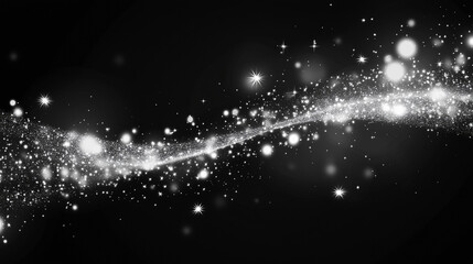 graceful splash of wave of shiny sparkling stars on black background, glitter, texture