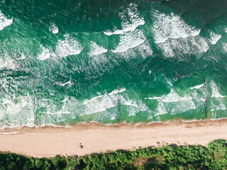 Top down view of coastline in summer at Baltic Sea.