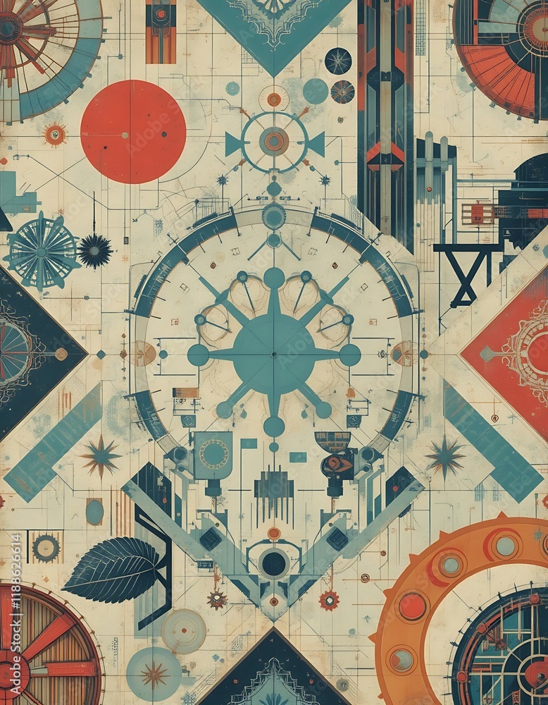 Poster abstract geometric design featuring circular and angular elements