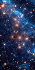 Obraz premium Celestial network of stars and cosmic particles glowing in deep blue space mobile phone wallpaper