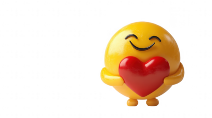 Smiling emoji holding a red heart, symbolizing gratitude and care for Employee Appreciation Day, isolated on white, PNG file, transparent background