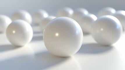 Close-up of shiny white spheres on a bright background.