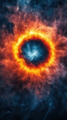 Fototapeta premium Fiery Cosmic Explosion Intense Burning Flames and Radiant Energy of a Dramatic Celestial Phenomenon Captivating and Ominous Blaze of a Cataclysmic Astrophysical Event in the Universe