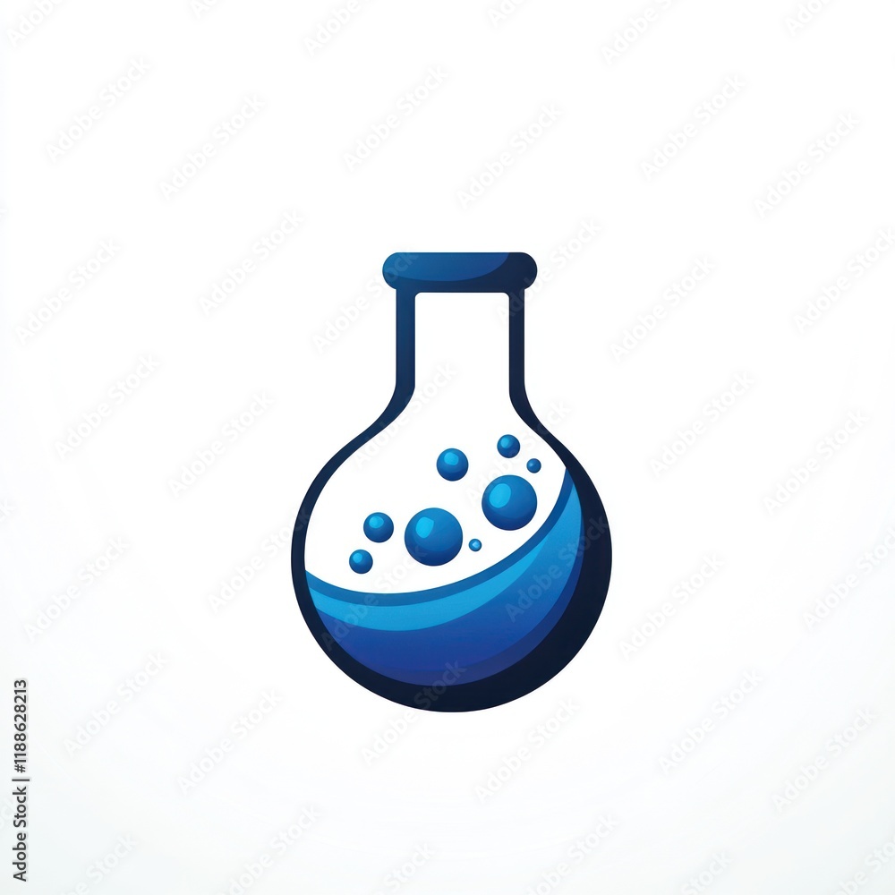 Poster abstract blue erlenmeyer flask with bubbles design
