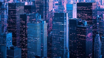 Stunning Aerial View of Night Cityscape Skyscrapers