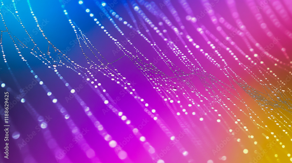 Poster colorful drops of water on cobwebs create a mesmerizing pattern against a vibrant gradient backdrop 