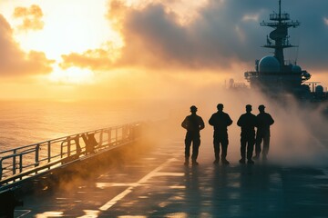 Conducting Inspection of Tank Area at Early Morning Light with Fog Partially Covering the Surrounding Ocean Landscape