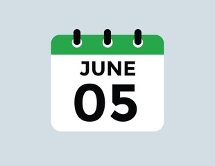 June 5 daily calendar icon - White Background
