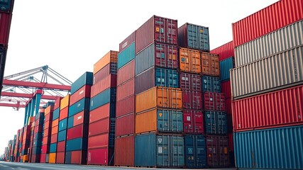 Fototapeta premium Freight Containers Stacked at Terminal - Bright Cargo Scene