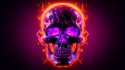 Vibrant neon skull with glowing effects against a dark background showcasing a striking visual design