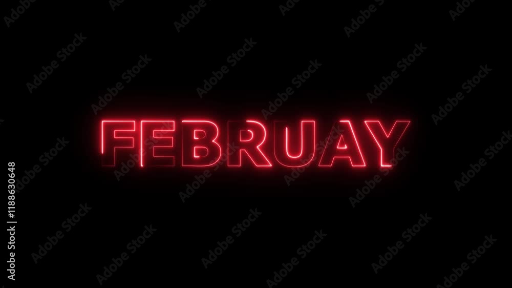 Poster abstract glowing text month february light neon effect background.day of month with transparent back