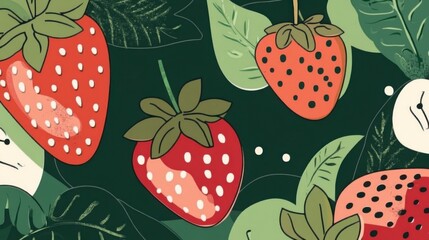 A Delightful Strawberry Pattern with Fresh Summer Berries. A Beautiful Strawberry Design with a Fresh Fruit Pattern. Perfect for Summertime Decor