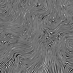 Abstract Black and White Topographic Pattern Creating Dynamic Optical Illusion Effect with Wavy Line Design