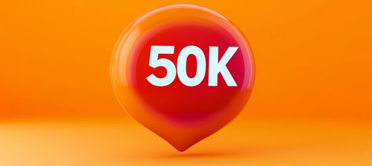 3D. Illustration with 50K Text in the Red Speech Bubble. Milestone or Achievement Concept.