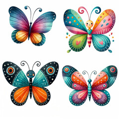 Colorful butterflies with intricate designs in a playful arrangement suitable for children's decor or art projects