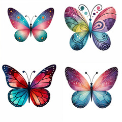 Colorful butterflies with intricate designs in a playful arrangement suitable for children's decor or art projects