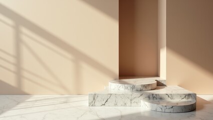 Minimalist Marble Display Podium with Soft Sunlight Shadows