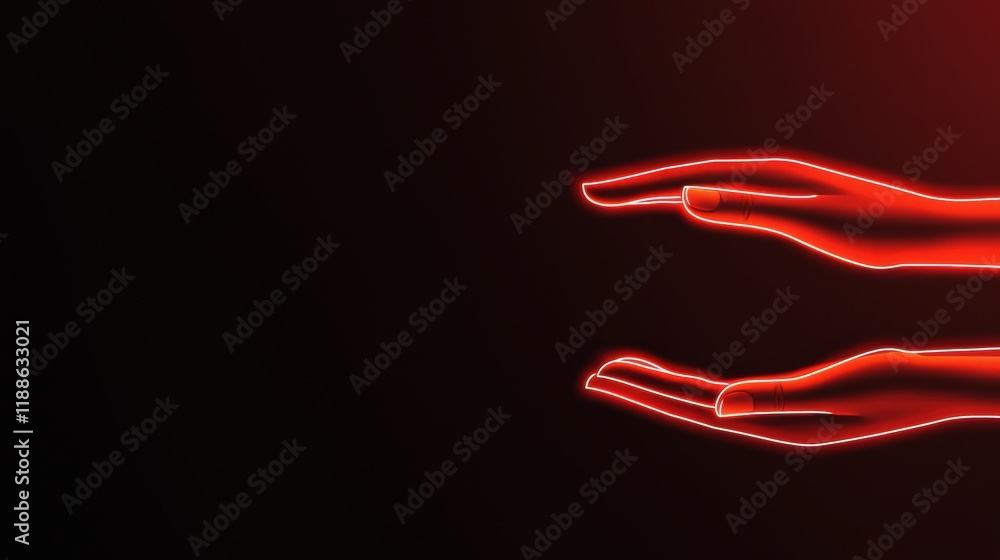 Aufkleber red neon hands in a dark background creating a visual representation of care