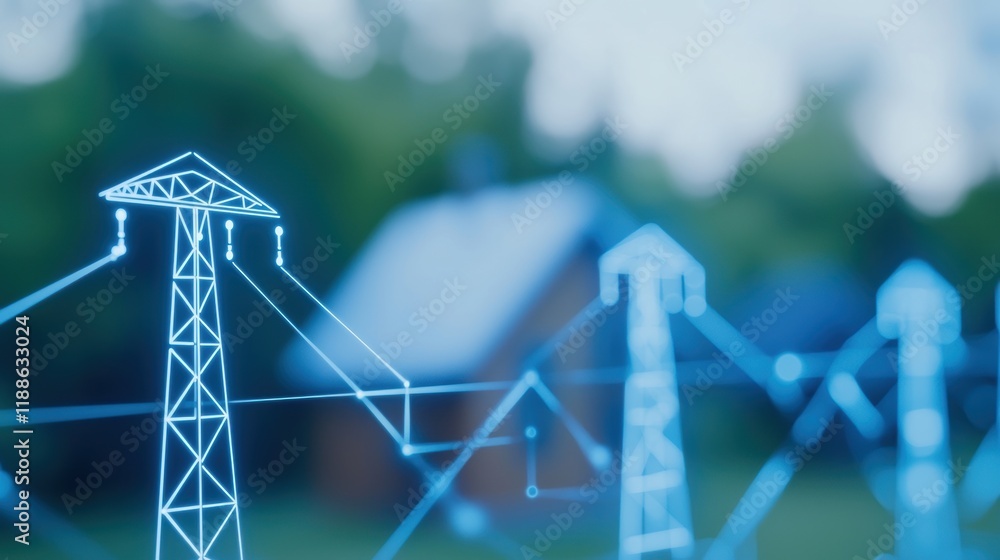 Poster power lines and energy infrastructure with digital technology background elements
