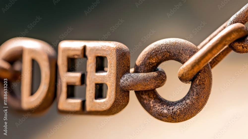 Poster close-up of rusty metal chain links symbolizing strength and resilience in focus