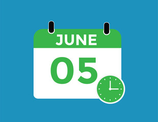 June 5 daily calendar icon - White Background
