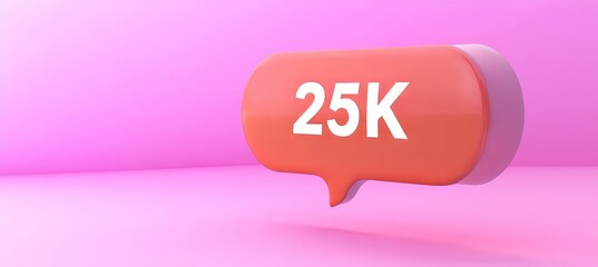 3D Rendering Of A Notification With 25K Followers, Isolated On Pink Background With Copy Space.