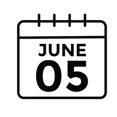 June 5 daily calendar icon - White Background
